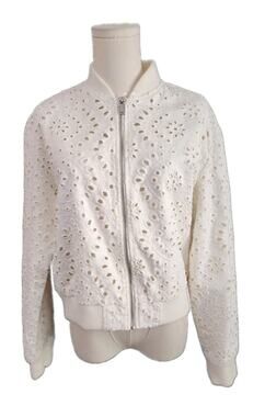 Tu Woman Quality Cotton Canvas Eyelet Lace Bomber Jacket 10 Anthro Marilyn Dupe